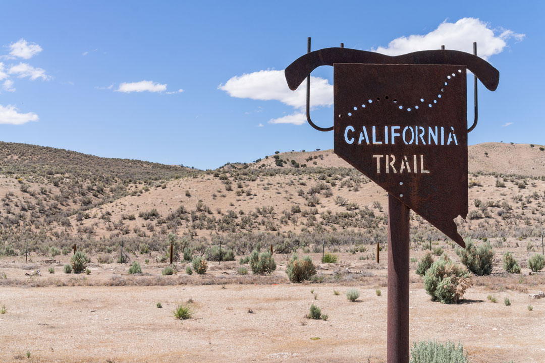 a California Trail sign in the Nevada desert